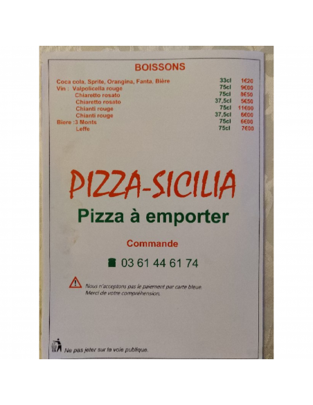 Pizza Sicilia remises - Opale CE